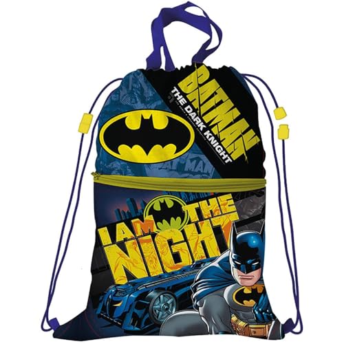 CARTOON Turnbeutel mit Fronttasche Rucksack mit Kordelzugverschluss Kindertasche 44 x 34 cm Schule Gym Freizeit, Batman, Einheitsgröße von CARTOON