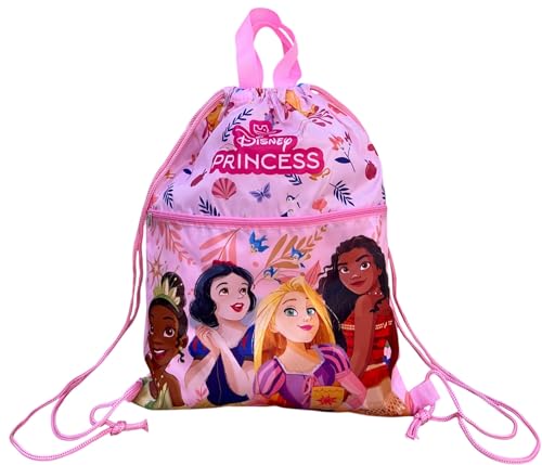 Turnbeutel mit Fronttasche Rucksack mit Kordelzugverschluss Kindertasche 44 x 34 cm Schule Gym Freizeit, prinzessinnen, Einheitsgröße von CARTOON