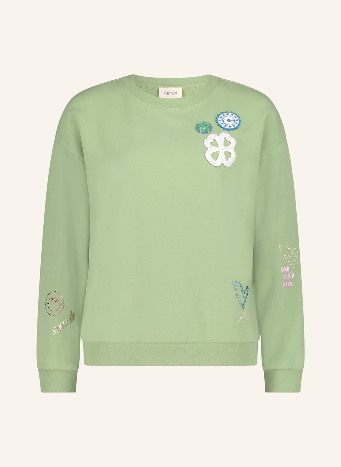 Cartoon Sweatshirt Mit Schmucksteinen gruen von CARTOON
