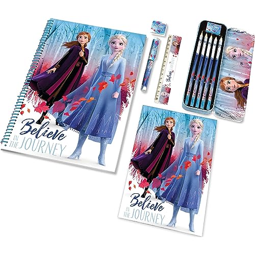 Disney Frozen Schreibwaren-Set 12-teilig Notizbücher Farben Stift Metalletui Kinderzubehör, türkis, 24 x 35 Cm, Frozen von CARTOON
