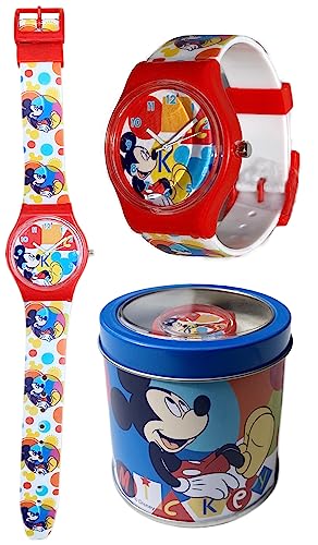 Disney Mickey Mouse Armbanduhr Analog für Kinder in Blechdose, mehrfarbig von CARTOON