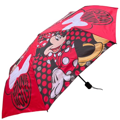 Regenschirm faltbar Kinder Minnie Disney Gestell Fiberglas 8 Speichen Taschenschirm, rot von CARTOON