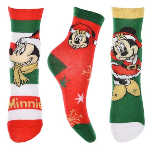 Weihnachtssocken Minnie Disney Set 3 Paar Kinder Weihnachten Baumwollmischung, grün, 23-26 von CARTOON