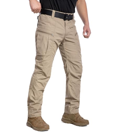 CARWORNIC Leichte taktische Hose für Herren, Ripstop-Militär-Cargohose, wasserabweisend, Outdoor-Wandern, Arbeitshose, Khaki, 38W / 30L von CARWORNIC