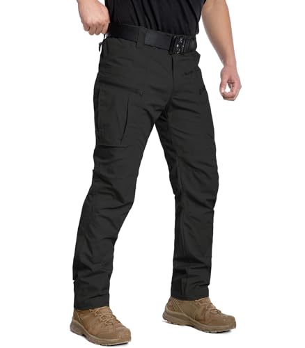 CARWORNIC Leichte taktische Hose für Herren, Ripstop-Militär-Cargohose, wasserabweisend, Outdoor-Wandern, Arbeitshose, Schwarz, 32W / 30L von CARWORNIC