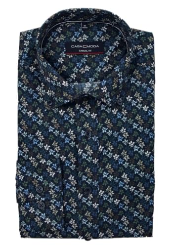 CASAMODA Casual Fit Hemd Langarm Button Down Kragen Blumenmuster blau Größe M von CASAMODA
