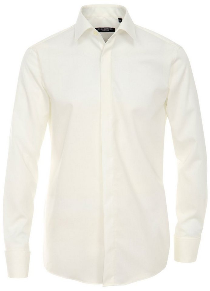 CASAMODA Langarmhemd Festliches Hochzeitshemd Herren Hemd (1-tlg) Langarm Kentkragen Uni Umschlagmanschette regular fit, ivory HL2, 41 von CASAMODA