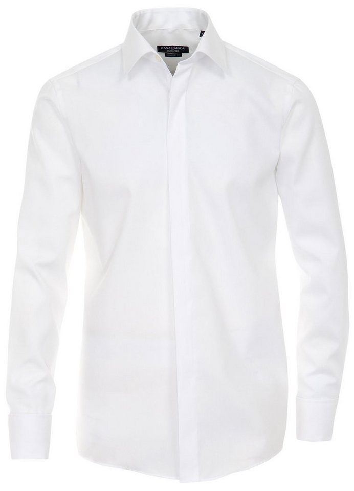 CASAMODA Langarmhemd Festliches Hochzeitshemd Herren Hemd (1-tlg) Langarm Kentkragen Uni Umschlagmanschette regular fit, weiß HL8, 44 von CASAMODA