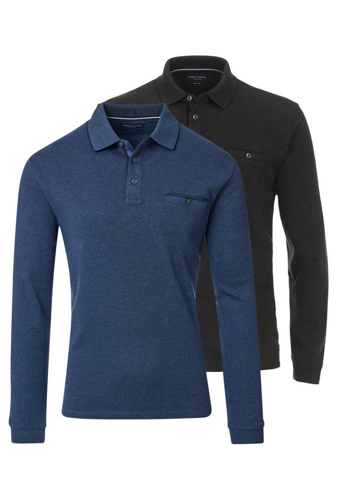 CASAMODA Langarm-Poloshirt 2er Pack Basic (Spar-Set, 2-tlg) Poloshirt - Baumwolle - Atmungsaktiv - Normale Passform von CASAMODA