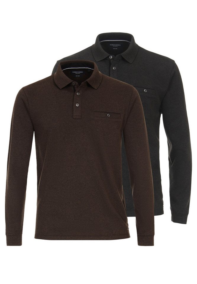 CASAMODA Langarm-Poloshirt 2er Pack Basic (Spar-Set, 2-tlg) Poloshirt - Baumwolle - Atmungsaktiv - Normale Passform von CASAMODA