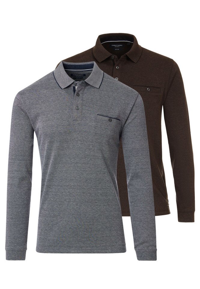 CASAMODA Langarm-Poloshirt 2er Pack Basic (Spar-Set, 2-tlg) Poloshirt - Baumwolle - Atmungsaktiv - Normale Passform von CASAMODA