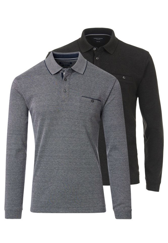 CASAMODA Langarm-Poloshirt 2er Pack Basic (Spar-Set, 2-tlg) Poloshirt - Baumwolle - Atmungsaktiv - Normale Passform von CASAMODA