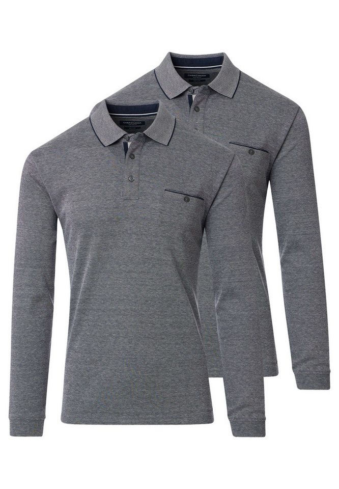 CASAMODA Langarm-Poloshirt 2er Pack Basic (Spar-Set, 2-tlg) Poloshirt - Baumwolle - Atmungsaktiv - Normale Passform von CASAMODA