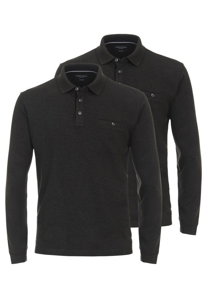 CASAMODA Langarm-Poloshirt 2er Pack Basic (Spar-Set, 2-tlg) Poloshirt - Baumwolle - Atmungsaktiv - Normale Passform von CASAMODA