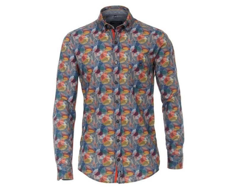CASAMODA Langarmhemd CasaModa XXL Langarmhemd Blattmuster gelb-orange-blau von CASAMODA