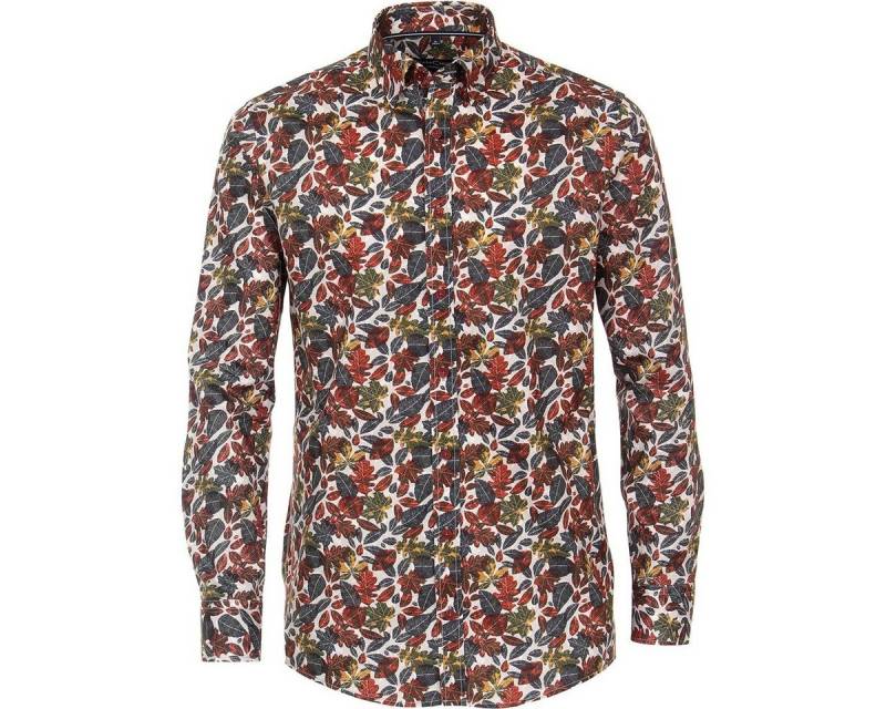 CASAMODA Langarmhemd CasaModa XXL Hemd Herbstblätter-Print petrol-rotbraun von CASAMODA