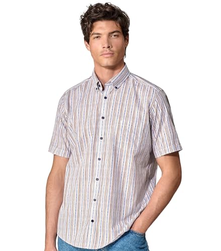 Casa Moda Mens Short Sleeve Shirt Casual Fit Red Multi Stripe XXL von CASAMODA