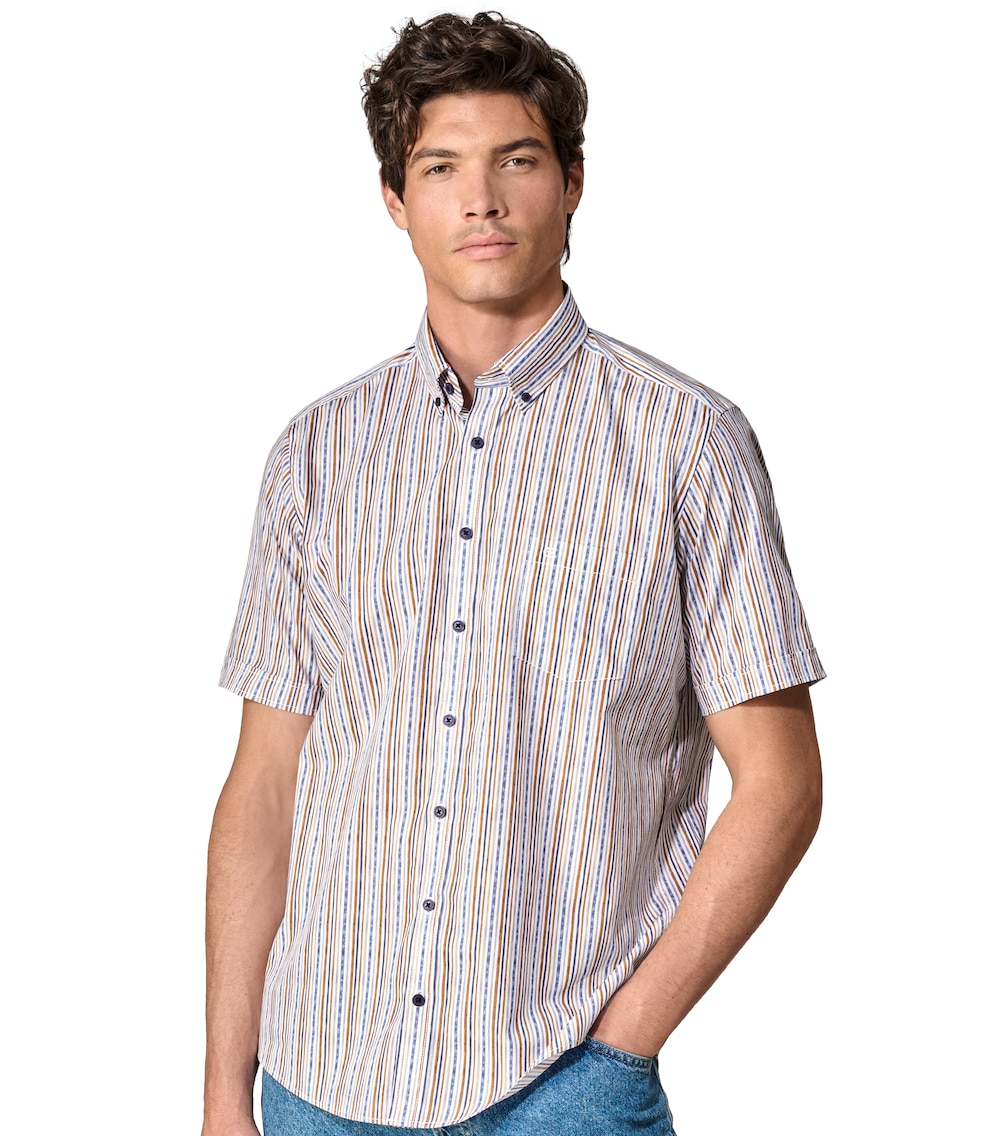 Große Größen Freizeithemd Kurzarm gestreift Casual Fit, Herren, orange, Größe: XXL, Baumwolle, Happy Size DE Men von CASAMODA