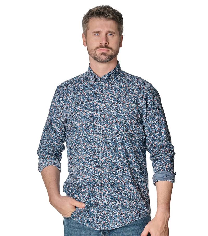 Große Größen Freizeithemd Print Casual Fit, Herren, blau, Größe: L, Baumwolle, Happy Size DE Men von CASAMODA