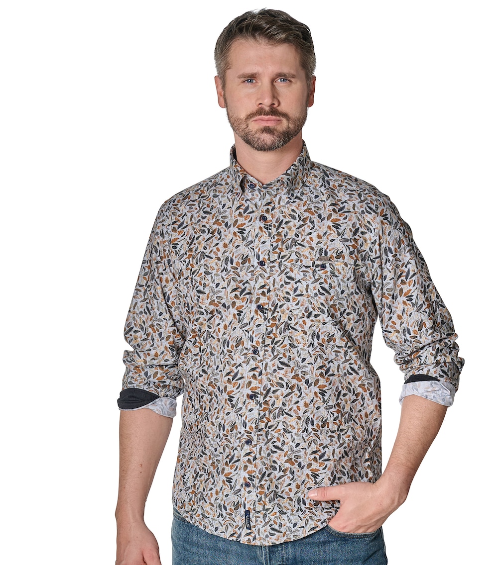 Große Größen Freizeithemd Print Casual Fit, Herren, braun, Größe: XL, Baumwolle, Happy Size DE Men von CASAMODA
