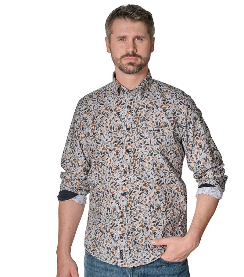 Große Größen Freizeithemd Print Casual Fit, Herren, braun, Größe: XL, Baumwolle, Happy Size DE Men von CASAMODA