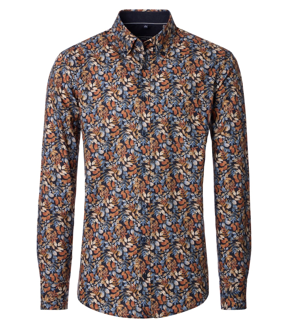 Große Größen Freizeithemd Print Casual Fit, Herren, orange, Größe: XL, Baumwolle, Happy Size DE Men von CASAMODA