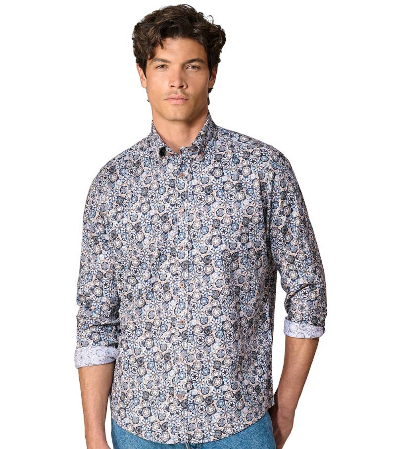 Große Größen Freizeithemd Print Casual Fit, Herren, türkis, Größe: L, Baumwolle, Happy Size DE Men von CASAMODA