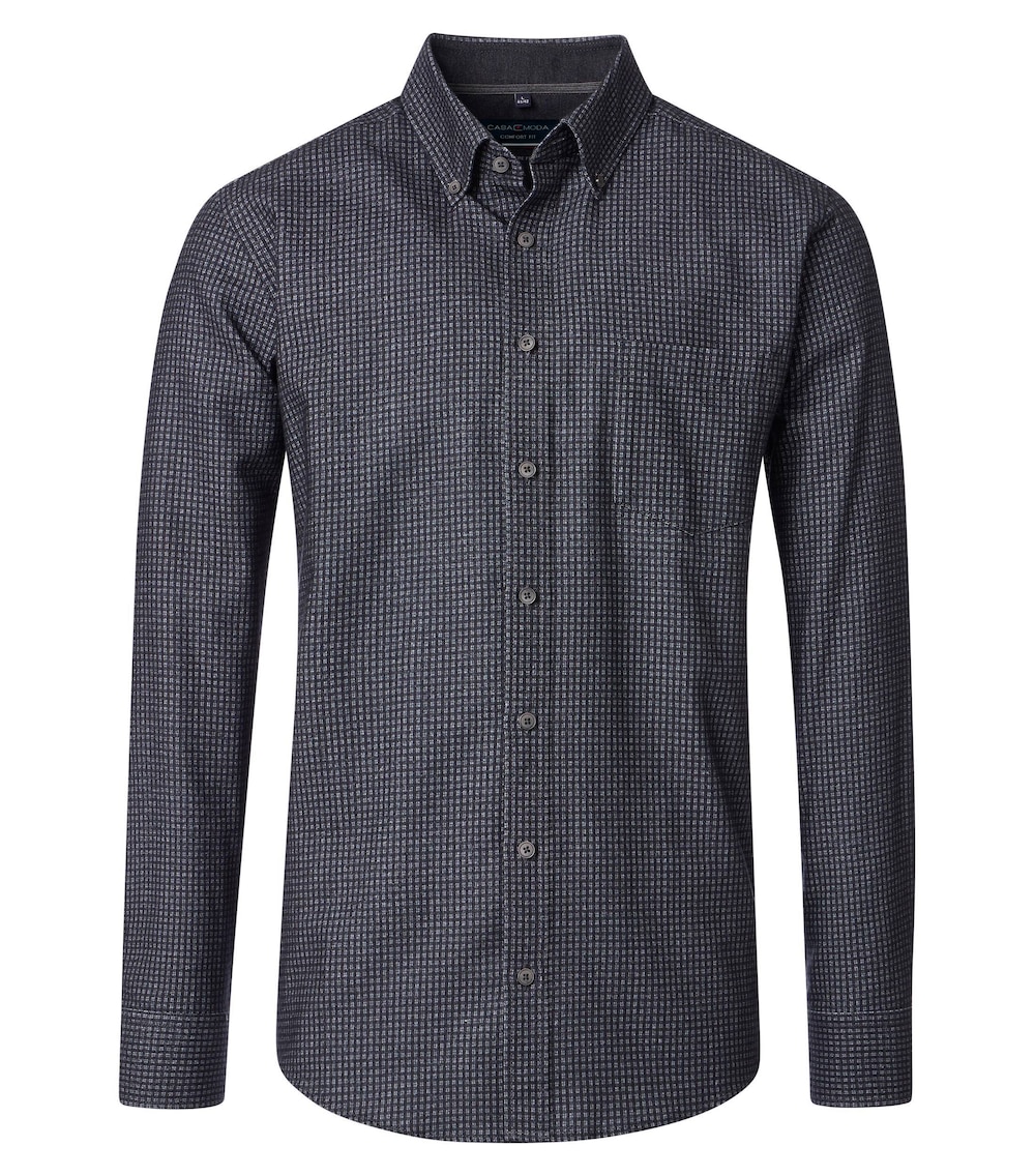 Große Größen Freizeithemd kariert Comfort Fit, Herren, grau, Größe: L, Baumwolle, Happy Size DE Men von CASAMODA