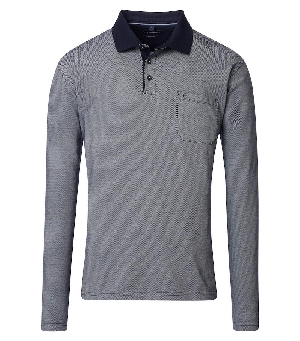 Große Größen Polo-Shirt Langarm gestreift, Herren, grau, Größe: L, Baumwolle/Polyester, Happy Size DE Men von CASAMODA
