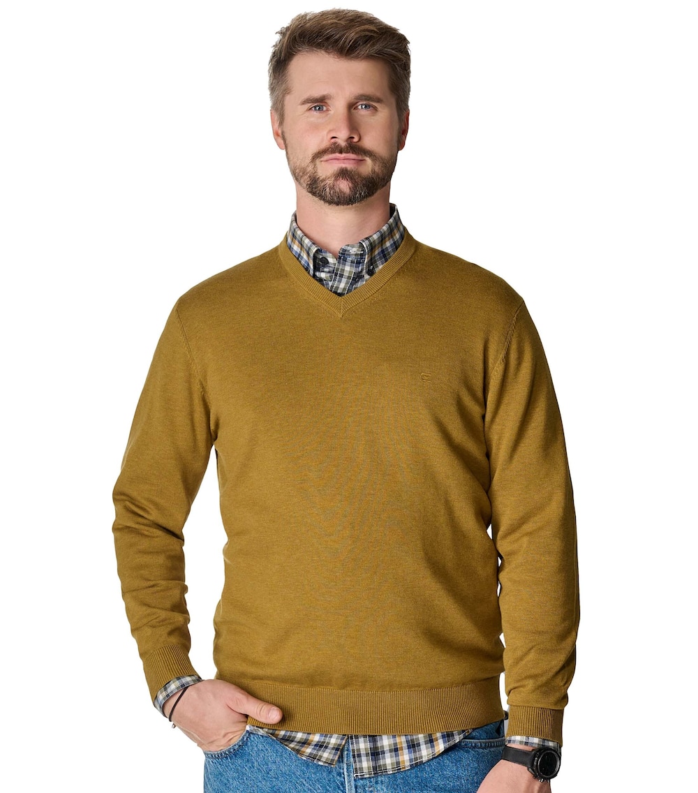 Große Größen Pullover uni, Herren, gelb, Größe: 3XL, Baumwolle, Happy Size Men von CASAMODA