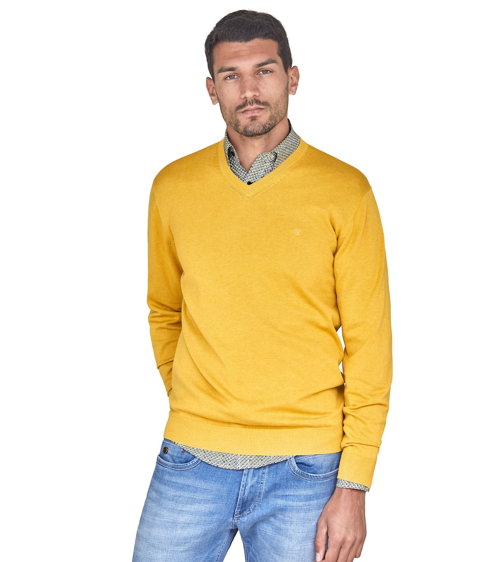 Große Größen Pullover uni, Herren, gelb, Größe: XXL, Baumwolle, Happy Size DE Men von CASAMODA