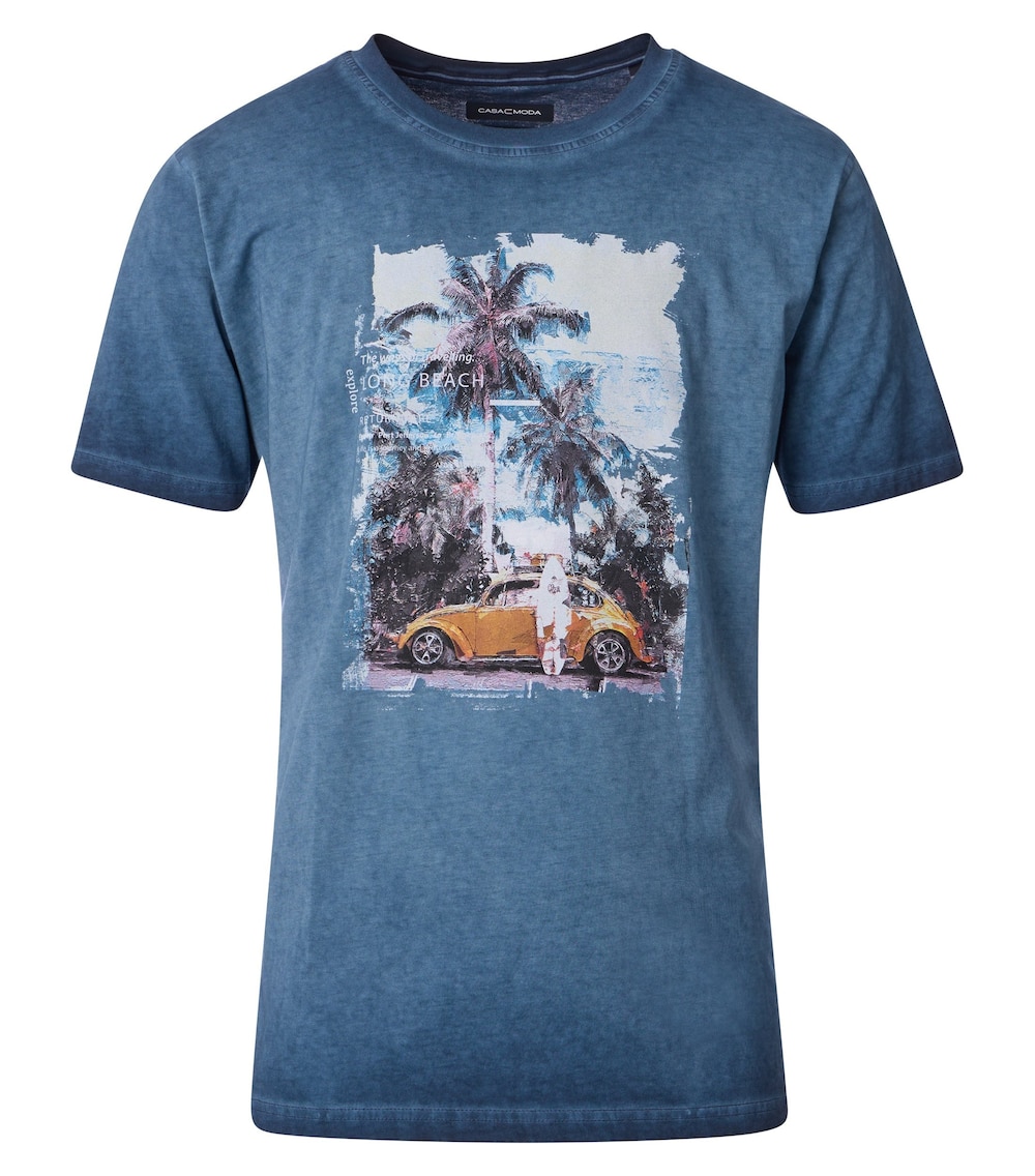 Große Größen T-Shirt uni, Herren, blau, Größe: L, Baumwolle, Happy Size DE Men von CASAMODA