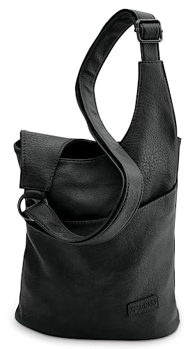 CASAdiNOVA® Stylische Damen Umhängetasche aus Veganem Leder I Design Handtasche, Crossbody & Messenger Bag in Einem I Hochwertige Damenhandtasche zum Umhängen mit verstellbarem Schultergurt (Schwarz) von CASAdiNOVA