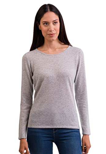 CASH-MERE.CH 100% Kaschmir Damen Pullover | Sweater Rundhalsausschnitt 2-fädig (Grau/Hellgrau, S) von CASH-MERE.CH