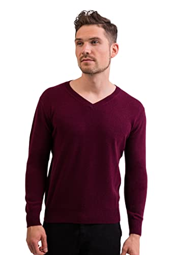 CASH-MERE.CH 100% Kaschmir Herren Pullover | Sweater V-Ausschnitt 2-fädig (Rot/Cranberry, S) von CASH-MERE.CH
