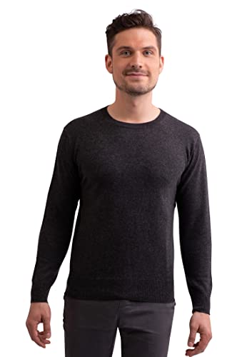CASH-MERE.CH 100% Bio Kaschmir Herren Pullover | Sweater Rundhalsausschnitt 2-fädig (Grau/Dunkelgrau, S) von CASH-MERE.CH