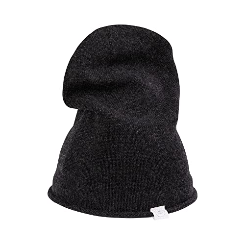 100% Kaschmir Beanie Mütze | Strickmütze für Damen und Jugendliche (Grau/Dunkelgrau) von CASH-MERE.CH