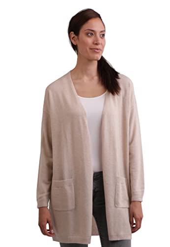 CASH-MERE.CH 100% Kaschmir Damen Cardigan Langer, gerader Schnitt | Lange Strickjacke 2-fädig (Beige/Weizen, L) von CASH-MERE.CH