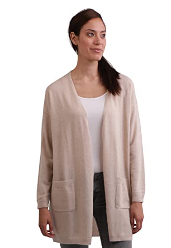 100% Kaschmir Damen Cardigan Langer, gerader Schnitt | Lange Strickjacke 2-fädig (Beige/Weizen, L) von CASH-MERE.CH