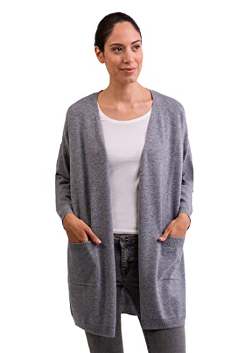 CASH-MERE.CH 100% Kaschmir Damen Cardigan Langer, gerader Schnitt | Lange Strickjacke 2-fädig (Grau, XL) von CASH-MERE.CH