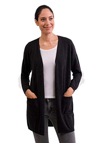 CASH-MERE.CH 100% Kaschmir Damen Cardigan Langer, gerader Schnitt | Lange Strickjacke 2-fädig (Grau/Dunkelgrau/Dunkles Anthrazit, XL) von CASH-MERE.CH