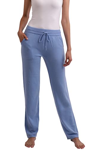 100% Kaschmir Damen Jogginghose Sporthose, ideale Freizeithose und Trainingshose (Blau/Hellblau, M) von CASH-MERE.CH