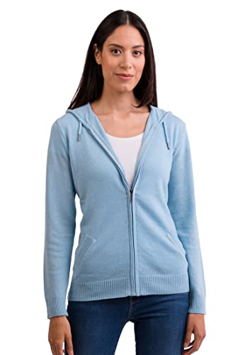 CASH-MERE.CH 100% Kaschmir Damen Kapuzenpullover | Hoodie mit Reißverschluss (Blau/Hellblau, M) von CASH-MERE.CH