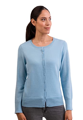 100% Kaschmir Damen Pullover Cardigan Rundhalsausschnitt | Strickjacke Rundhalsausschnitt 2-fädig (Blau/Hellblau, M) von CASH-MERE.CH