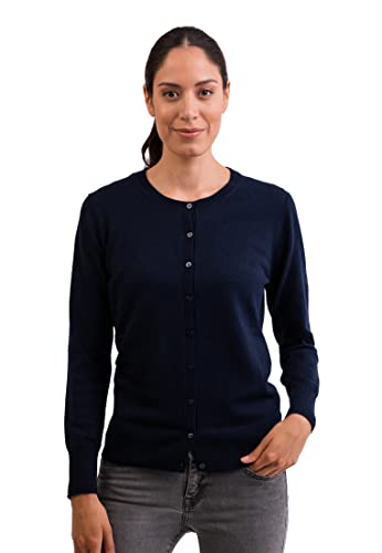 CASH-MERE.CH 100% Kaschmir Damen Pullover Cardigan Rundhalsausschnitt | Strickjacke Rundhalsausschnitt 2-fädig (Blau/Marine, L) von CASH-MERE.CH