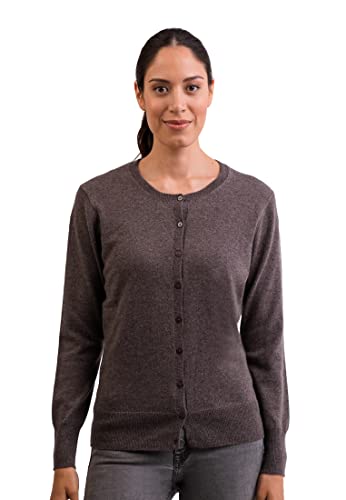 100% Kaschmir Damen Pullover Cardigan Rundhalsausschnitt | Strickjacke Rundhalsausschnitt 2-fädig (Grau/Taupe Melange, M) von CASH-MERE.CH