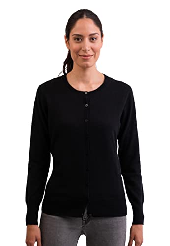 CASH-MERE.CH 100% Kaschmir Damen Pullover Cardigan Rundhalsausschnitt | Strickjacke Rundhalsausschnitt 2-fädig (Schwarz, L) von CASH-MERE.CH