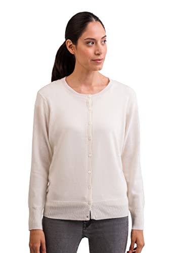 CASH-MERE.CH 100% Kaschmir Damen Pullover Cardigan Rundhalsausschnitt | Strickjacke Rundhalsausschnitt 2-fädig (Weiß, XS) von CASH-MERE.CH