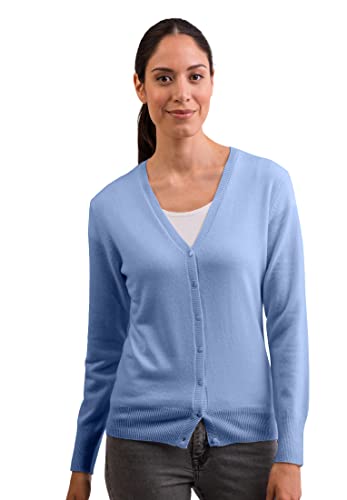 CASH-MERE.CH 100% Kaschmir Damen Pullover Cardigan V-Ausschnitt | Strickjacke V-Ausschnitt 2-fädig (Blau/Hellblau, M) von CASH-MERE.CH