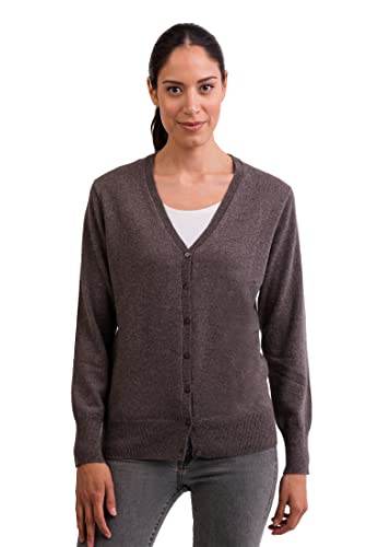 CASH-MERE.CH 100% Kaschmir Damen Pullover Cardigan V-Ausschnitt | Strickjacke V-Ausschnitt 2-fädig (Grau/Taupe Melange, M) von CASH-MERE.CH